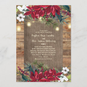 Rustic Red Christmas FlowersTwinkle Light Invitation
