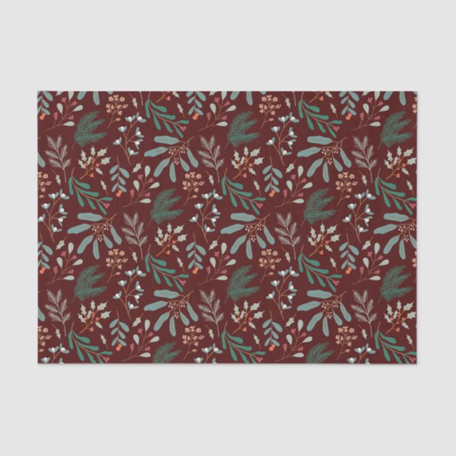 Rustic Red Christmas Foliage Pattern Tissue Paper (Front)