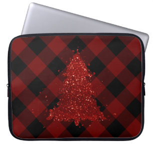 Rustic Red Christmas Tree Modern Buffalo Plaid Laptop Sleeve