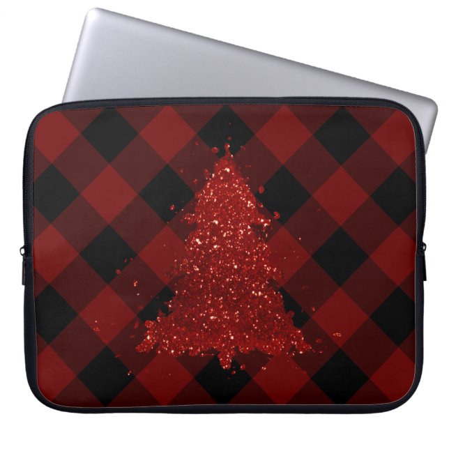 Rustic Red Christmas Tree Modern Buffalo Plaid Laptop Sleeve (Front)