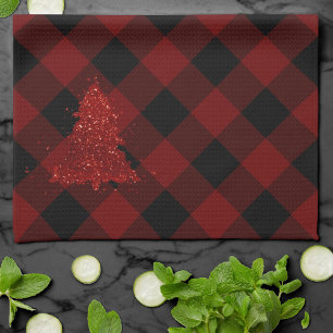 Rustic Red Christmas Tree Modern Plaid Holiday Tea Towel