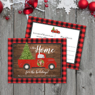 Rustic Red Christmas Truck Plaid Wood Moving Postcard
