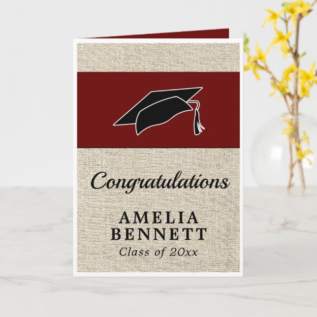 Rustic Red Congratulations Graduate Cap Graduation Card (Yellow Flower)