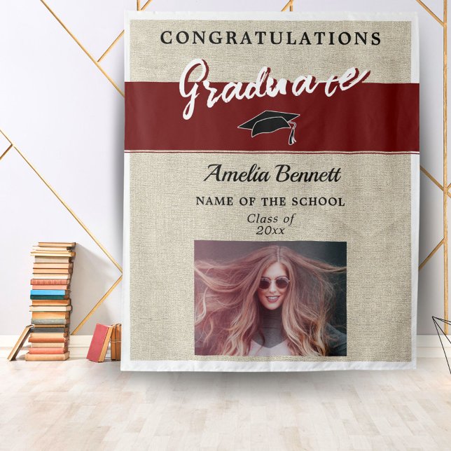 Rustic Red Congratulations Graduation Party Photo Tapestry (Creator Uploaded)