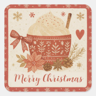 Rustic Red Cosy Scandinavian Merry Christmas Square Sticker