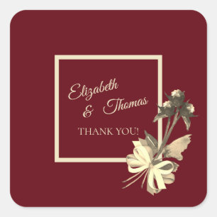 Rustic Red Dried Flowers Autumn Wedding Thank You Square Sticker