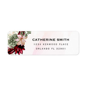 Rustic Red Elegant Floral Invitation Return Address Label