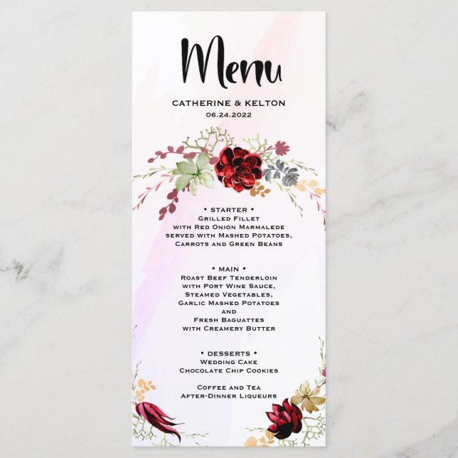 Rustic Red Elegant Floral Menu (Front)