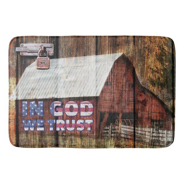 Rustic Red faded Barn With Latch In God We Trust Bath Mat (Front)