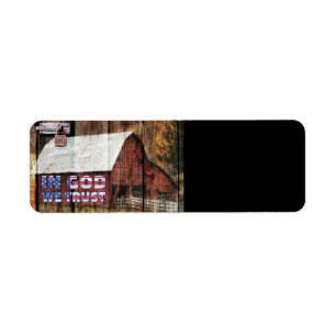 Rustic Red faded Barn With Latch In God We Trust Return Address Label