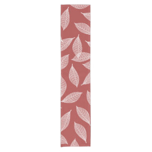 Rustic Red Fall White Leaf Skeletons Short Table Runner