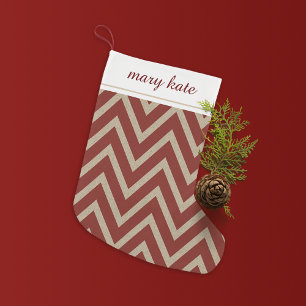 Rustic Red Faux Burlap Chevron Pattern Small Christmas Stocking