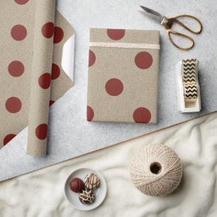 Rustic Red Faux Burlap Polka Dot Pattern Wrapping Paper