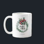Rustic Red Floral Botanical Mother of the Bride Coffee Mug<br><div class="desc">Winter botanical design features a Boho eucalyptus wreath with deep burgundy red anemones. Bride Maid is written in the centre. Your wedding date below. These are also available for the bride, for the maid of honour, m mother of the groom and flower girl. Buy one for every member of the...</div>