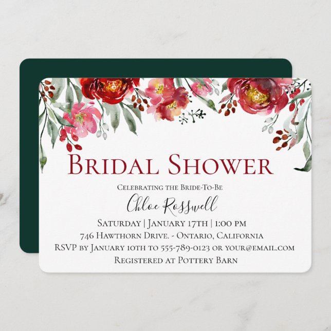 Rustic Red Floral Bouquet Bridal Shower Invitation (Front/Back)