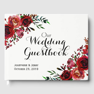 Rustic Red Floral Flowers Elegant Winter Wedding Guest Book