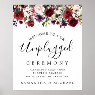 Rustic Red Floral Unplugged Wedding Ceremony Sign