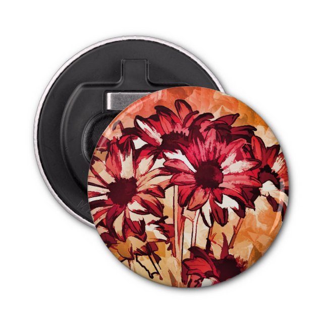 Rustic Red Flower Art Painting Bottle Opener (Front)
