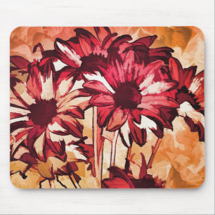 Rustic Red Flower Art Painting Mouse Pad