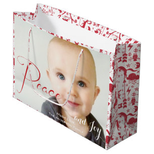 Rustic Red Fox Pattern Christmas Family Photos Large Gift Bag