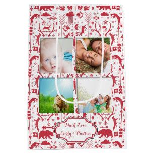 Rustic Red Fox Pattern Christmas Family Photos Medium Gift Bag