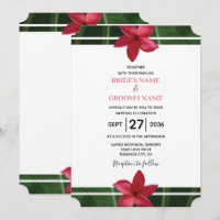 Rustic Red Frangipani Plumeria Wedding Invitations