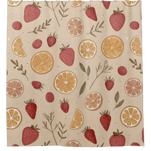 Rustic Red Fruit and Citrus on Aged Beige Shower Curtain
