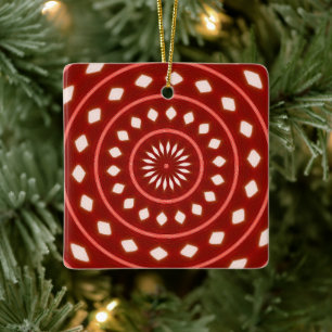 Rustic Red Geometric Sunburst Abstract Art Ceramic Ornament