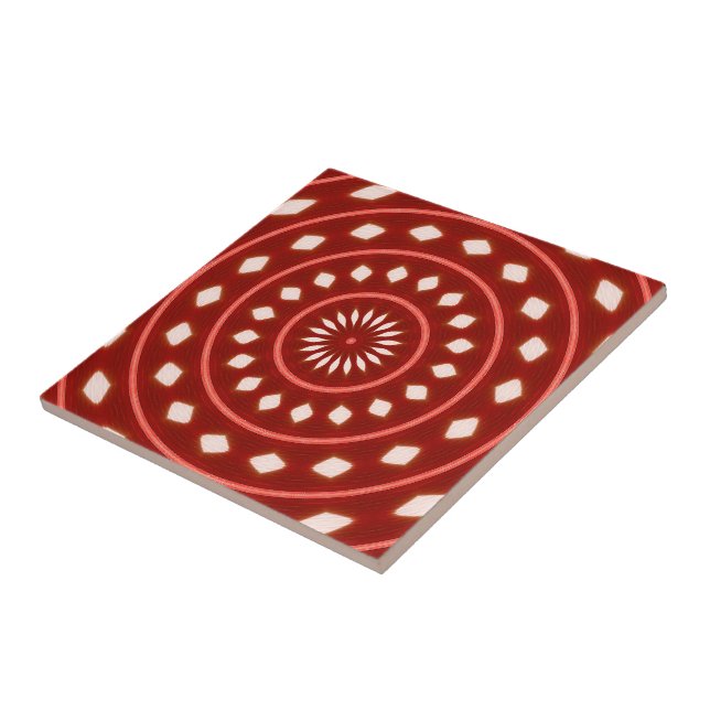 Rustic Red Geometric Sunburst Abstract Art Ceramic Tile (Side)