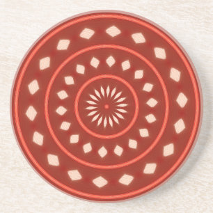 Rustic Red Geometric Sunburst Abstract Art Coaster