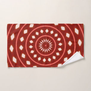 Rustic Red Geometric Sunburst Abstract Art Hand Towel