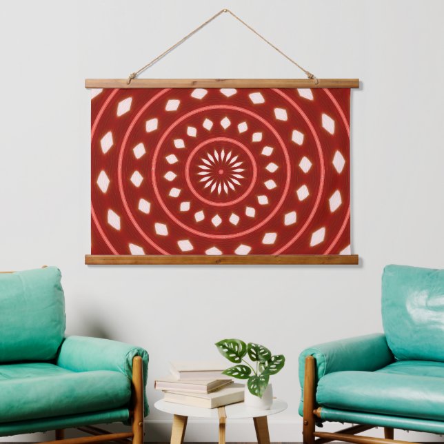 Rustic Red Geometric Sunburst Abstract Art Hanging Tapestry (Living Room)