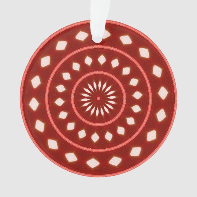 Rustic Red Geometric Sunburst Abstract Art Ornament (Front)