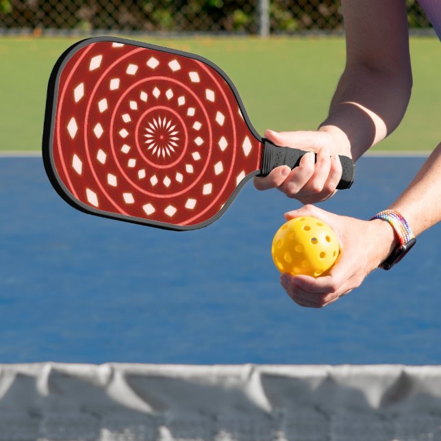 Rustic Red Geometric Sunburst Abstract Art Pickleball Paddle (Insitu)