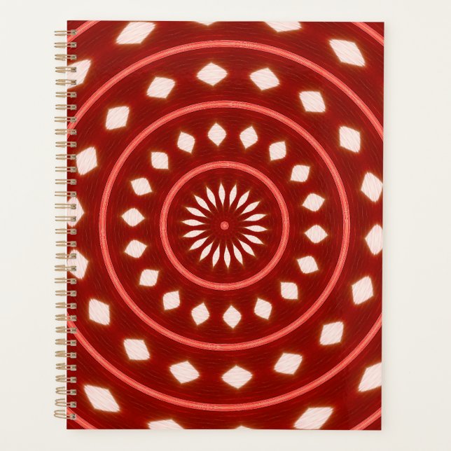 Rustic Red Geometric Sunburst Abstract Art Planner (Front)
