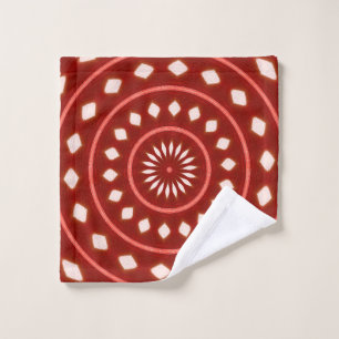 Rustic Red Geometric Sunburst Abstract Art Wash Cloth