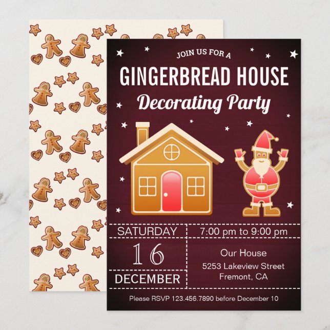 Rustic Red Gingerbread House Decorating Party Invitation (Front/Back)