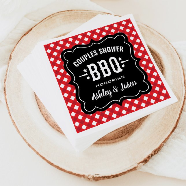 Rustic Red Gingham BBQ Couples Shower Napkin (Creator Uploaded)