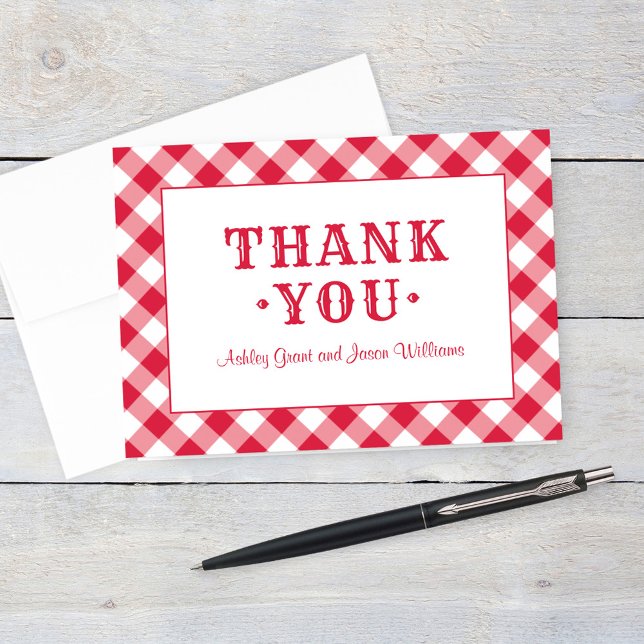Rustic Red Gingham BBQ Wedding Thank You Card (Creator Uploaded)