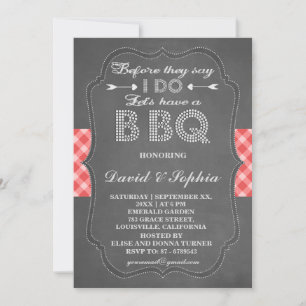Rustic Red Gingham Chalkboard I DO BBQ Invitation