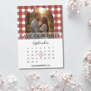 Rustic Red Gingham Engagement Photo Arch Wedding Save The Date