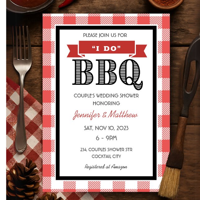 Rustic Red Gingham I Do BBQ Wedding Couples Shower Invitation (Rustic Red Gingham I Do BBQ Wedding Couples Shower Invitation)