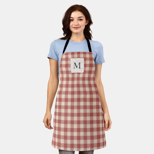Rustic Red Gingham Modern Christmas Apron (Worn)