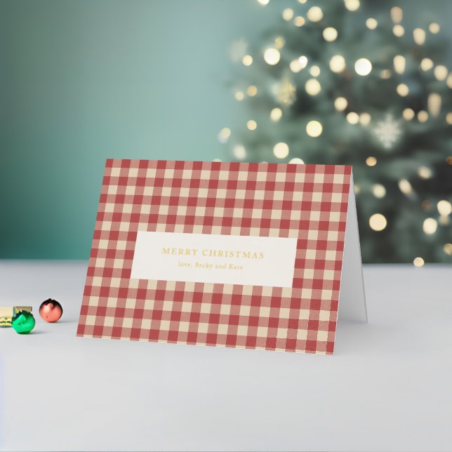 Rustic Red Gingham Modern Christmas Foil Holiday Card (Holiday In Situ 2)
