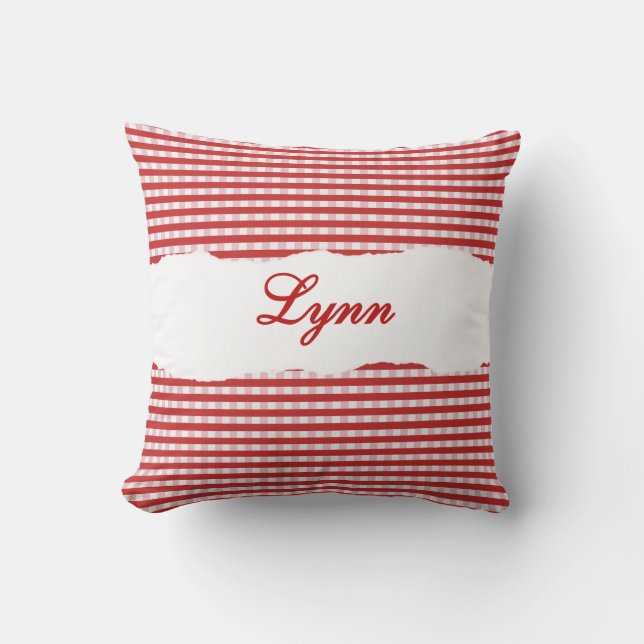 Rustic Red Gingham Personalized Name Cushion (Front)
