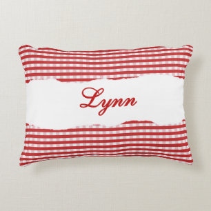 Rustic Red Gingham Personalized Name Decorative Cushion