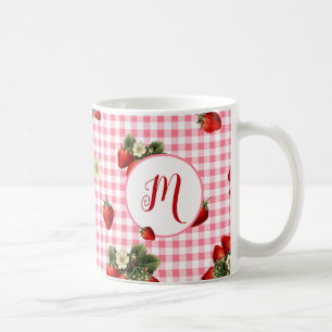 Rustic Red Gingham Strawberry Custom Monogram Coffee Mug
