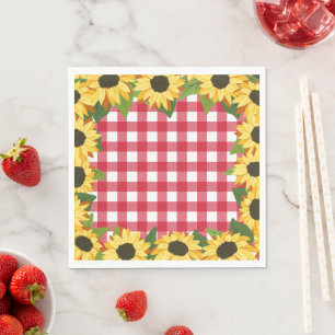 Rustic Red Gingham & Sunflowers Napkin