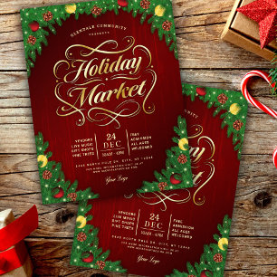 Rustic Red & Gold Christmas Holiday Market Event Flyer