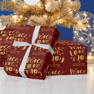 Rustic Red Gold Peace Love & Joy Holiday Christmas Wrapping Paper